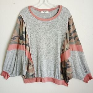 Haptics Gray Colorblock Oversized Pullover Camouflage